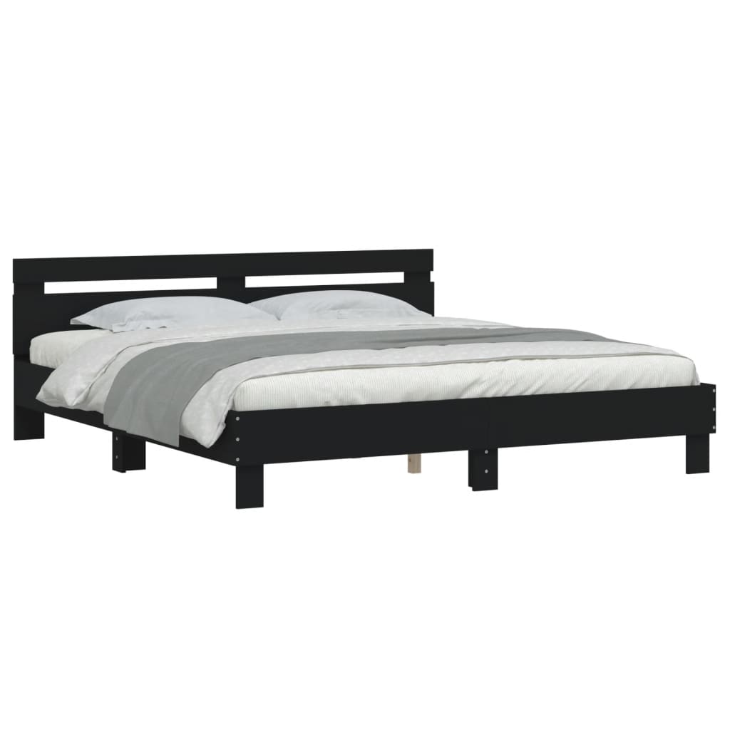 Giroletto con Testiera Nero 160x200 cm in Legno Multistrato | homemem39