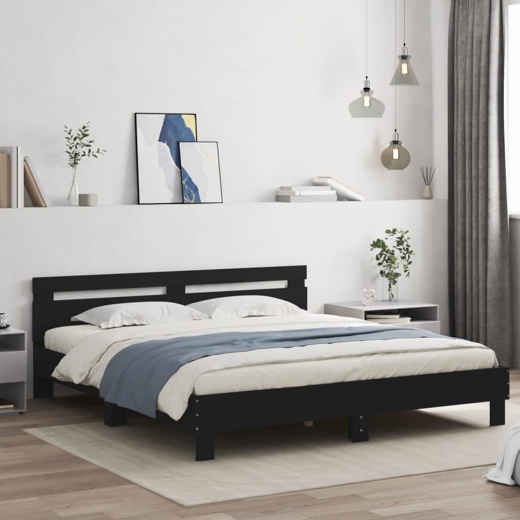 Giroletto con Testiera Nero 160x200 cm in Legno Multistrato | homemem39