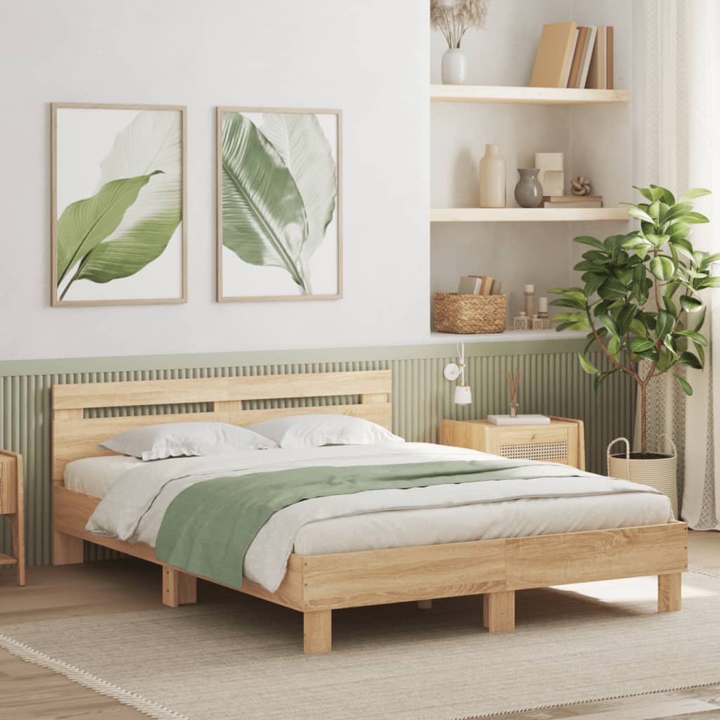 Sonoma Oak Headboard Bed Frame 150x200 cm Plywood