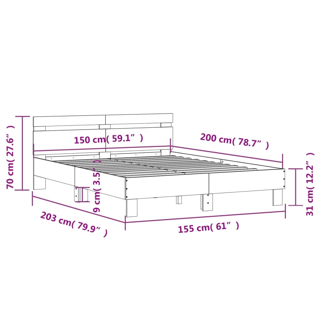 Giroletto Testiera Grigio Cemento 150x200 cm Legno Multistrato