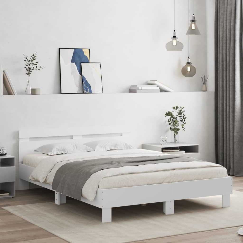 Bed frame with white headboard 140x200 cm in multilayer wood