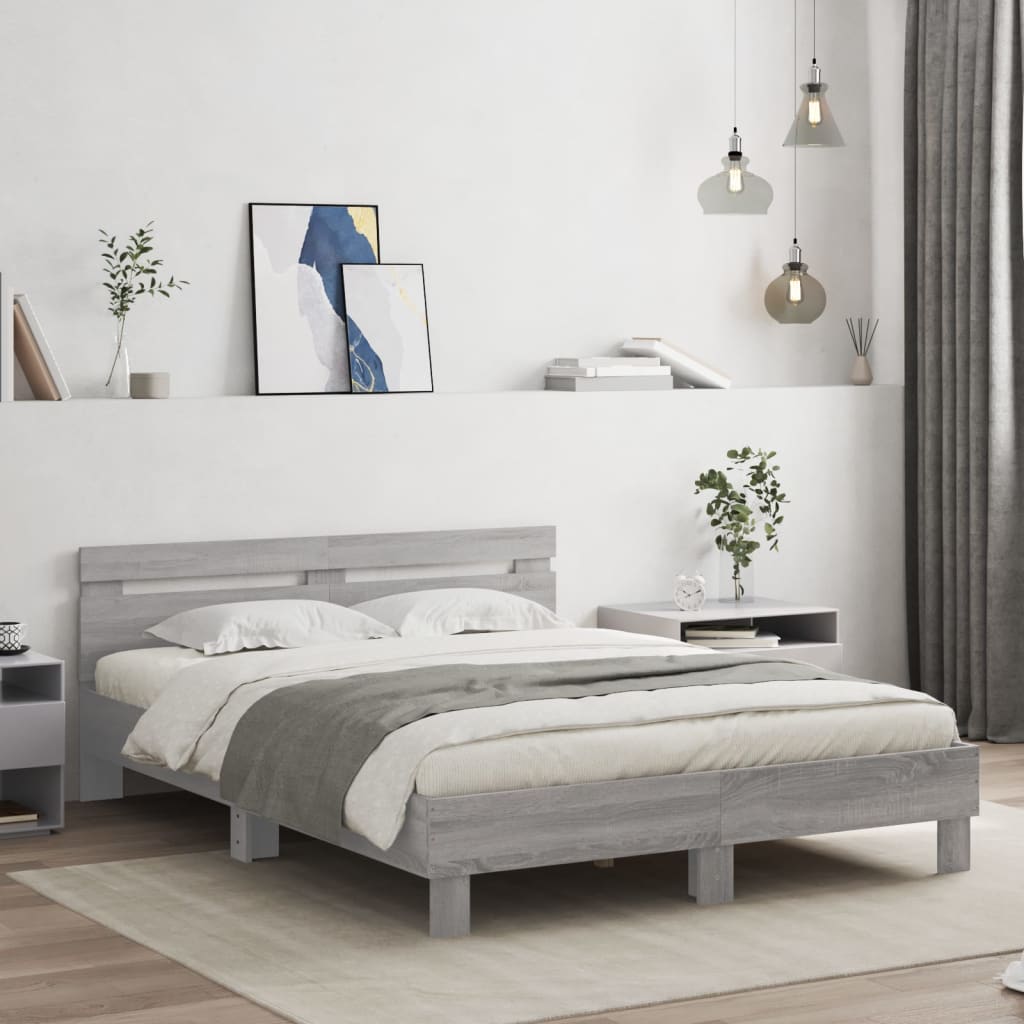 Sonoma Gray Headboard Bed Frame 140x200 cm Plywood