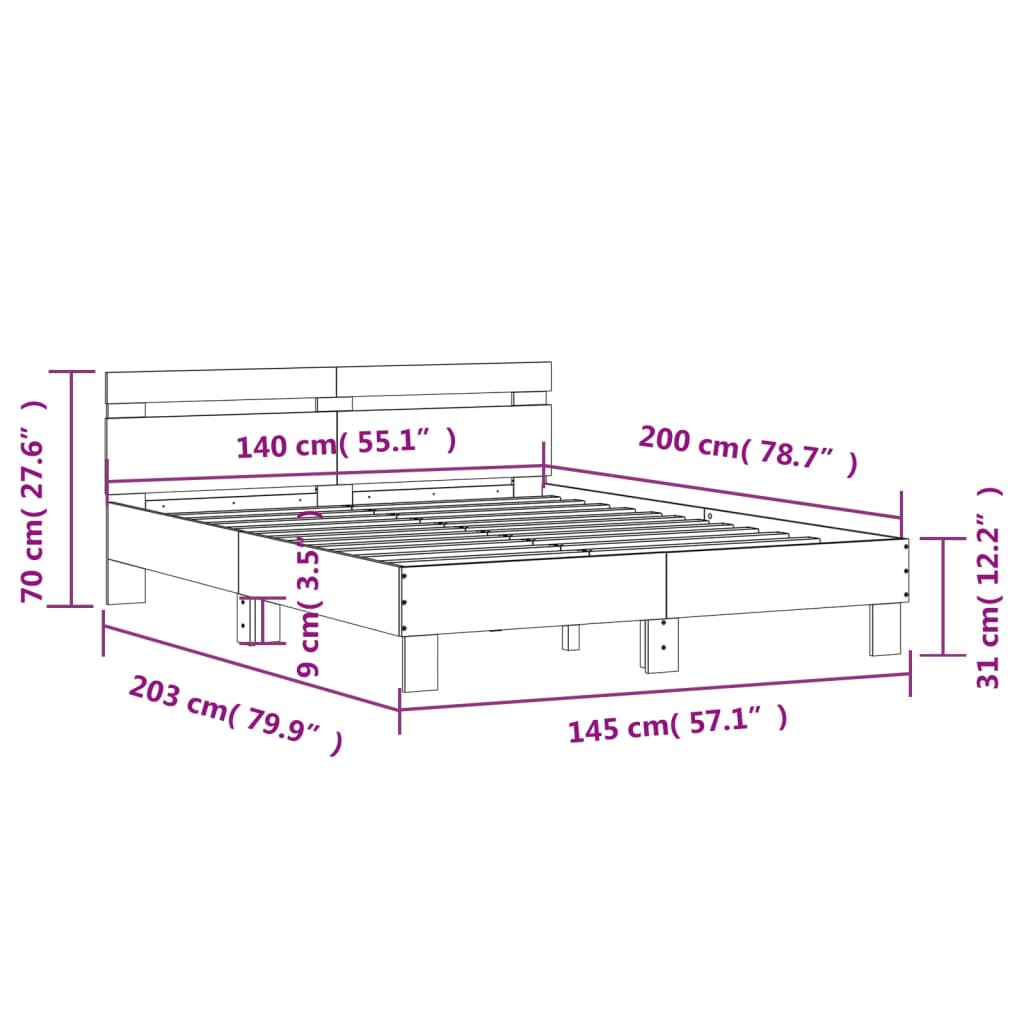 Giroletto Testiera Grigio Sonoma 140x200 cm Legno Multistrato