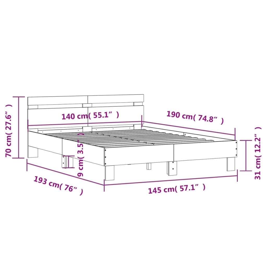 Giroletto con Testiera Bianco 140x190 cm in Legno Multistrato | homemem39
