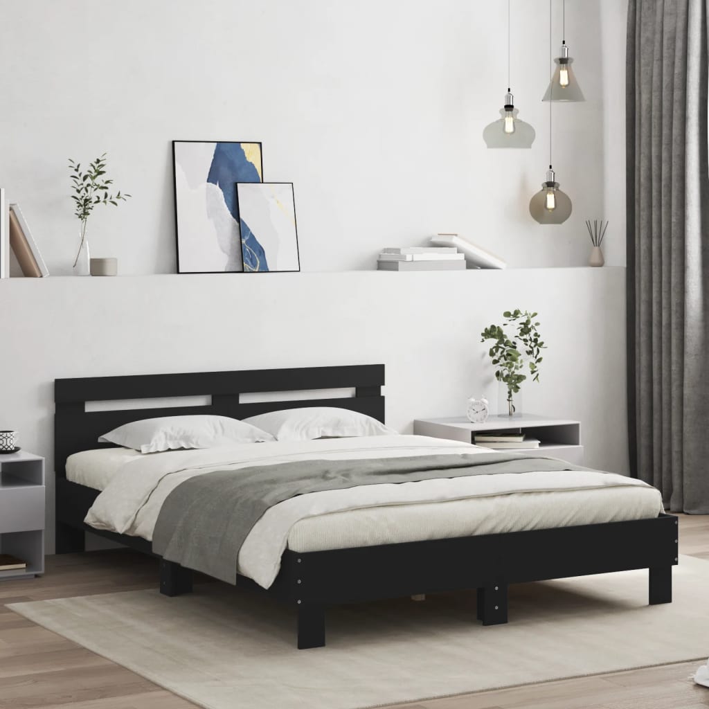 Giroletto con Testiera Neri 140x190 cm in Legno Multistrato | homemem39
