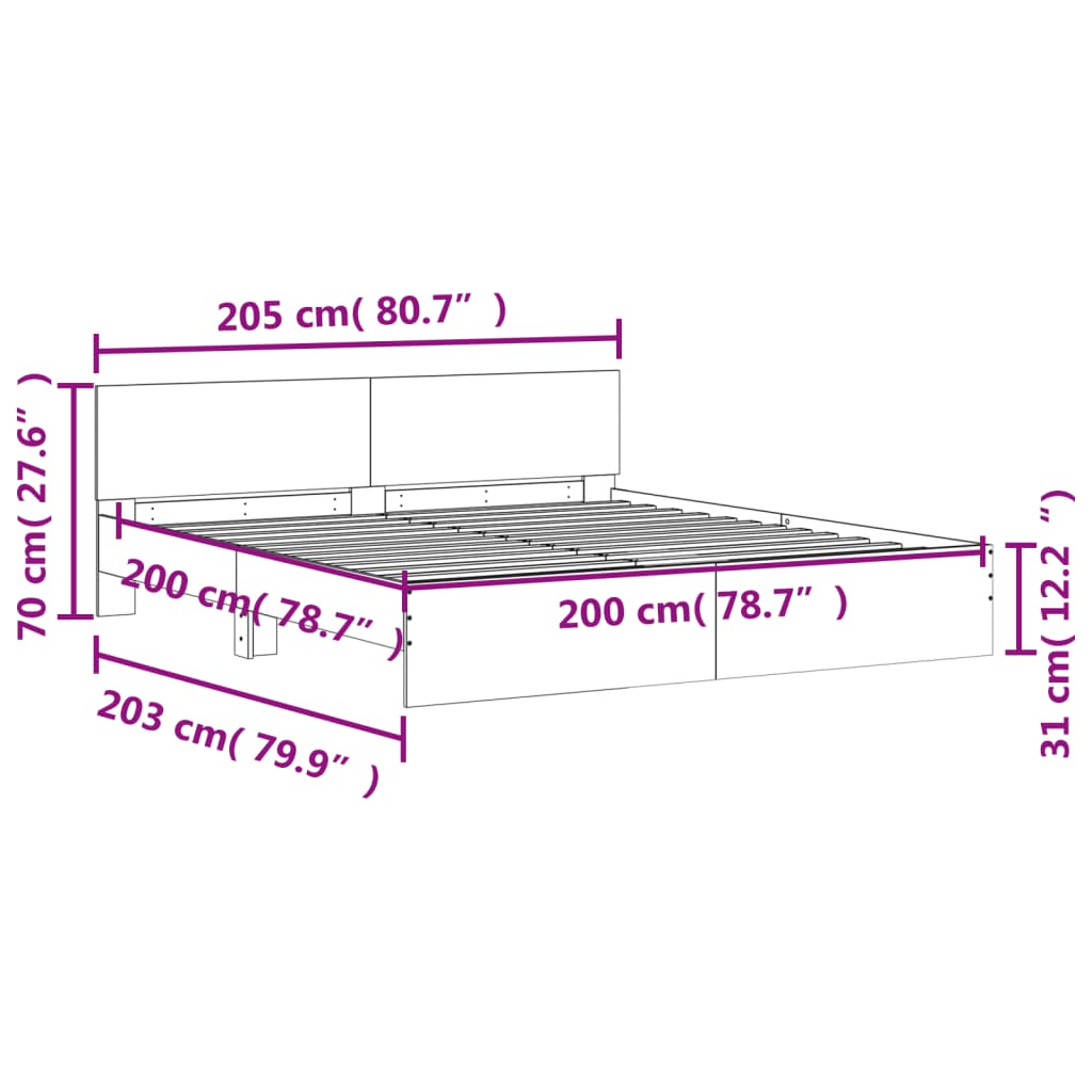 Bedframe with Cement Gray Headboard 200x200 cm