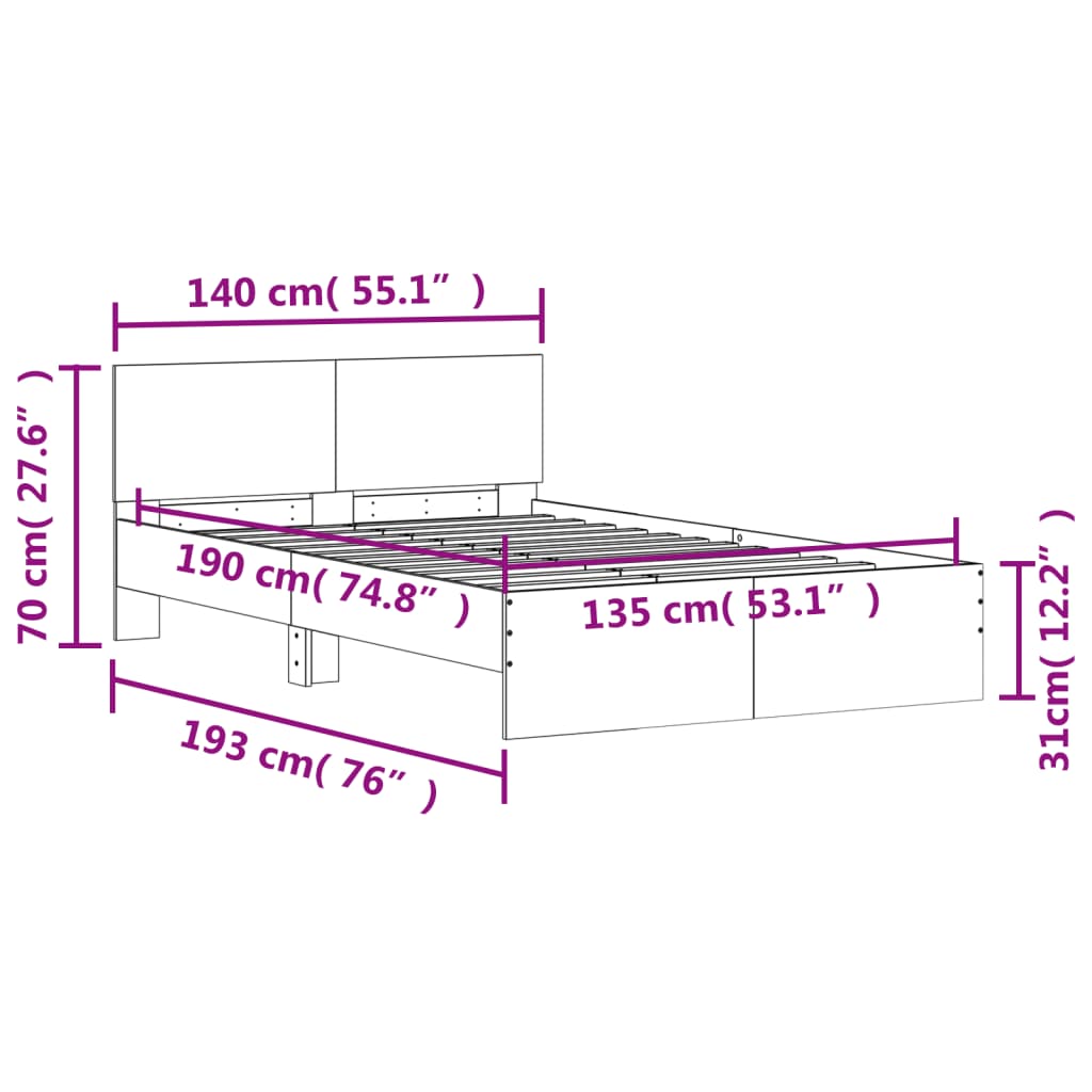 Black bed frame with headboard 135x190 cm