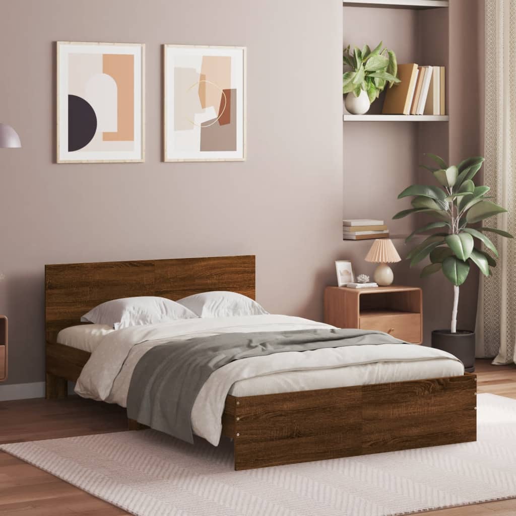 Bed frame with brown oak headboard 135x190 cm