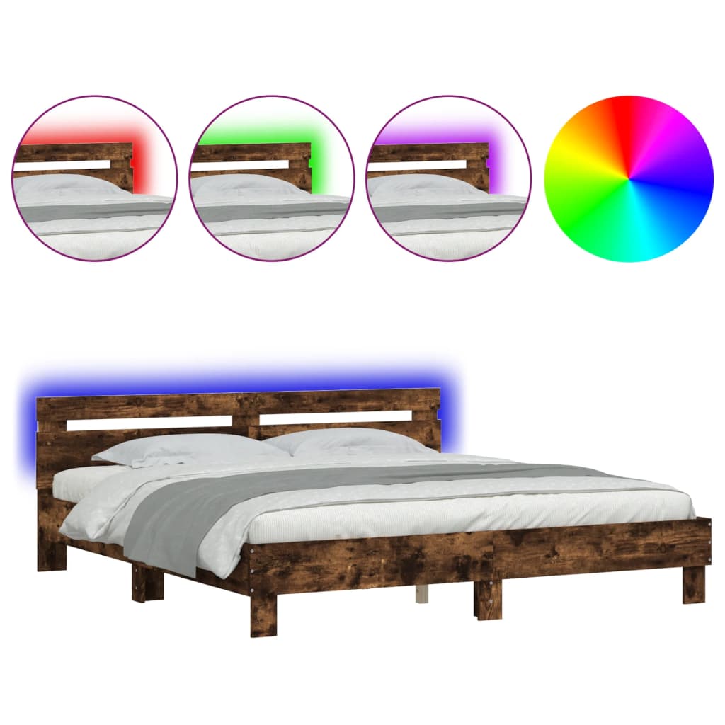 Giroletto con Testiera e LED Rovere Fumo 200x200 cm | homemem39