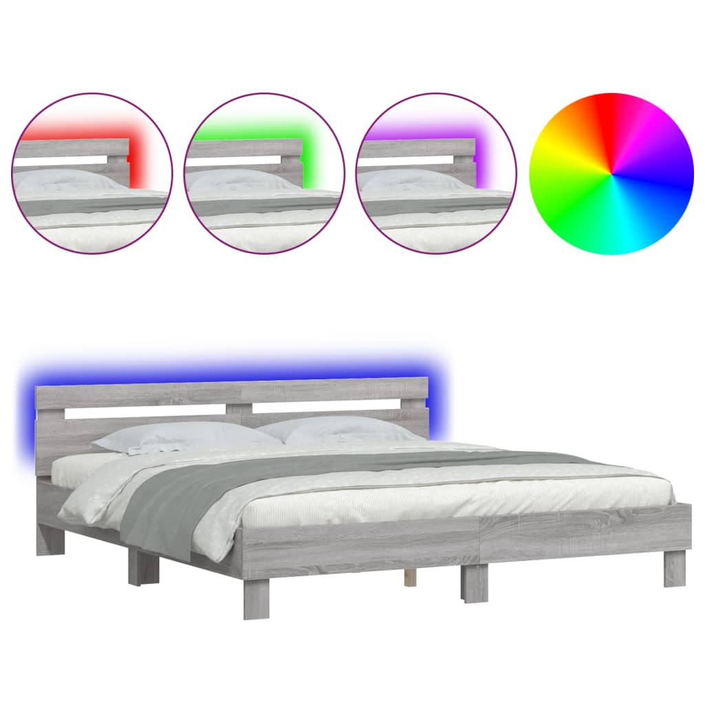 Giroletto con Testiera e LED Grigio Sonoma 200x200 cm | homemem39