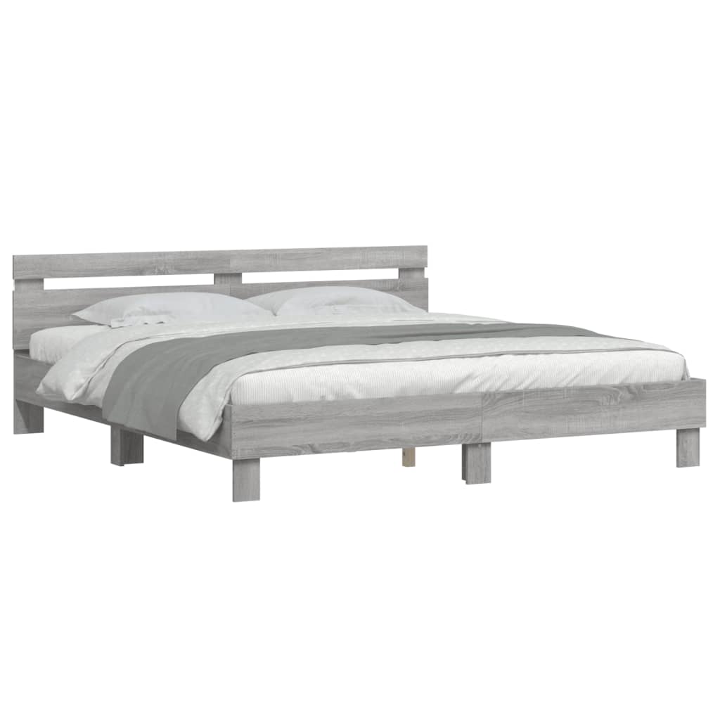 Giroletto con Testiera e LED Grigio Sonoma 200x200 cm | homemem39