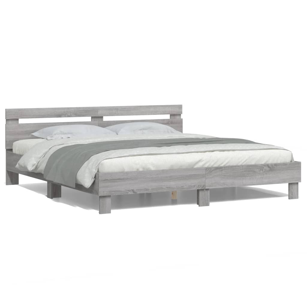 Giroletto con Testiera e LED Grigio Sonoma 200x200 cm | homemem39