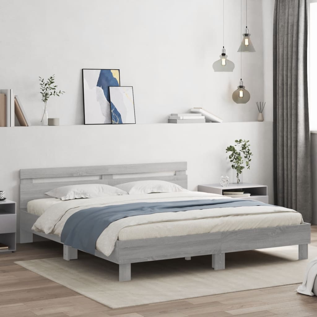 Giroletto con Testiera e LED Grigio Sonoma 200x200 cm | homemem39