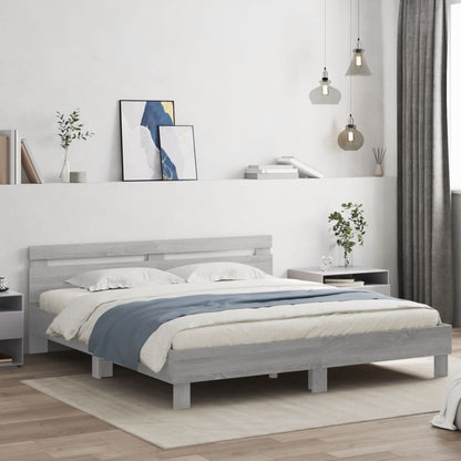 Giroletto con Testiera e LED Grigio Sonoma 200x200 cm | homemem39