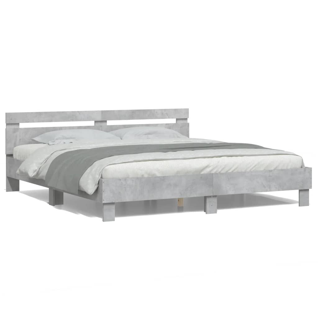 Giroletto con Testiera e LED Grigio Cemento 180x200 cm | homemem39