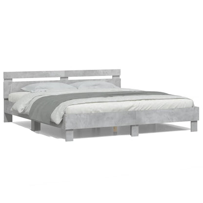 Giroletto con Testiera e LED Grigio Cemento 180x200 cm | homemem39