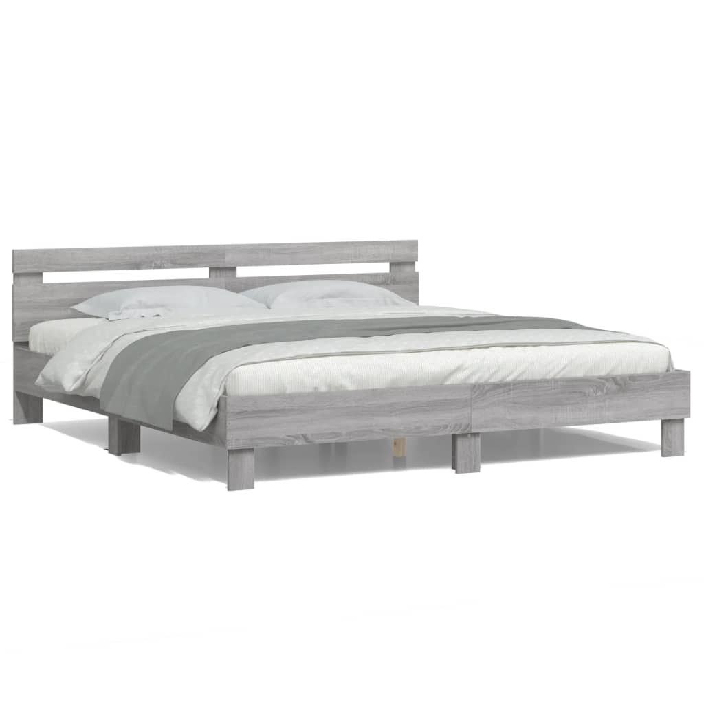 Giroletto con Testiera e LED Grigio Sonoma 180x200 cm | homemem39
