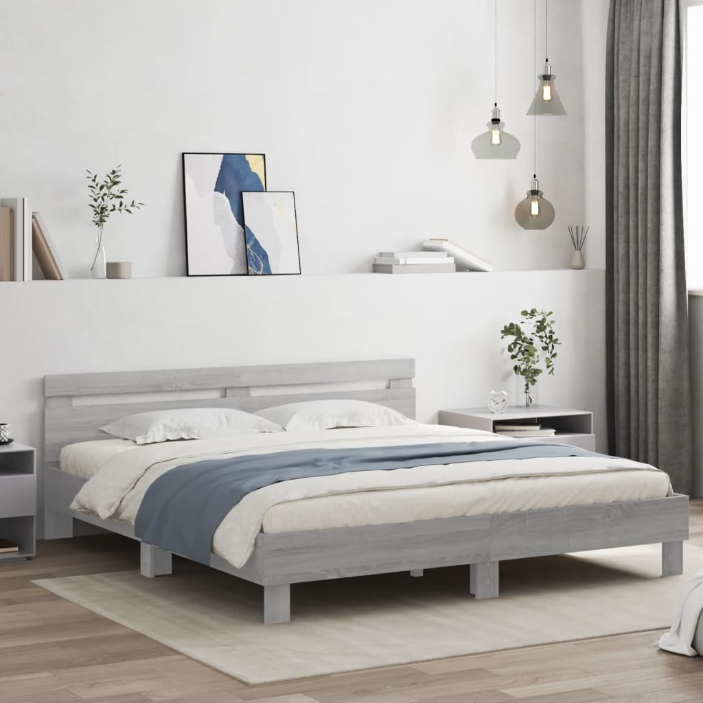 Giroletto con Testiera e LED Grigio Sonoma 180x200 cm | homemem39