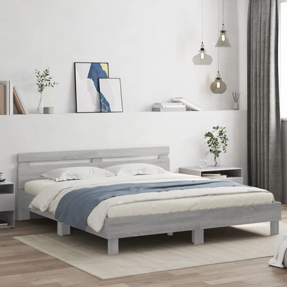Giroletto con Testiera e LED Grigio Sonoma 180x200 cm | homemem39