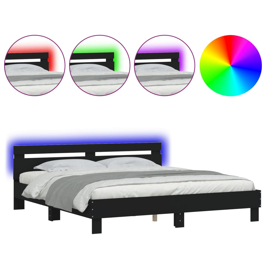 Giroletto con Testiera e LED Nero 160x200 cm | homemem39
