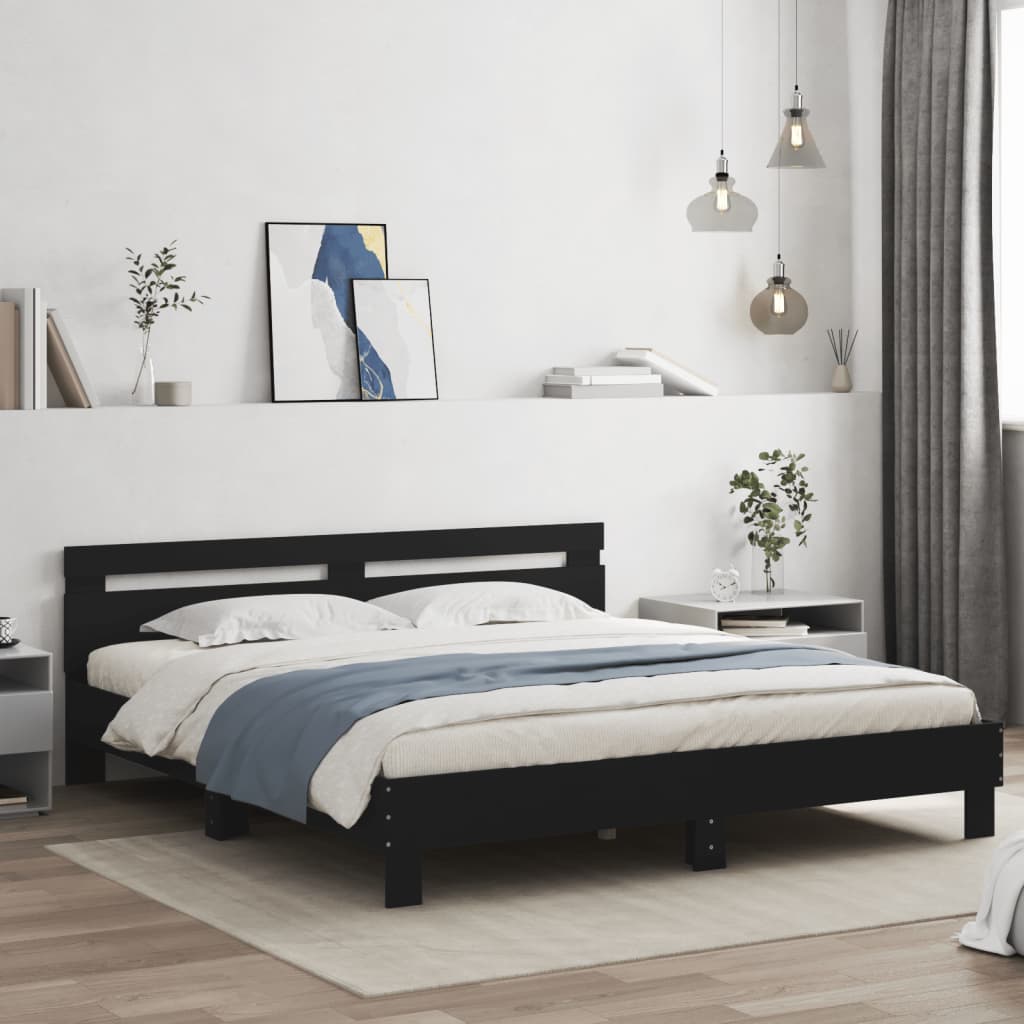 Giroletto con Testiera e LED Nero 160x200 cm | homemem39