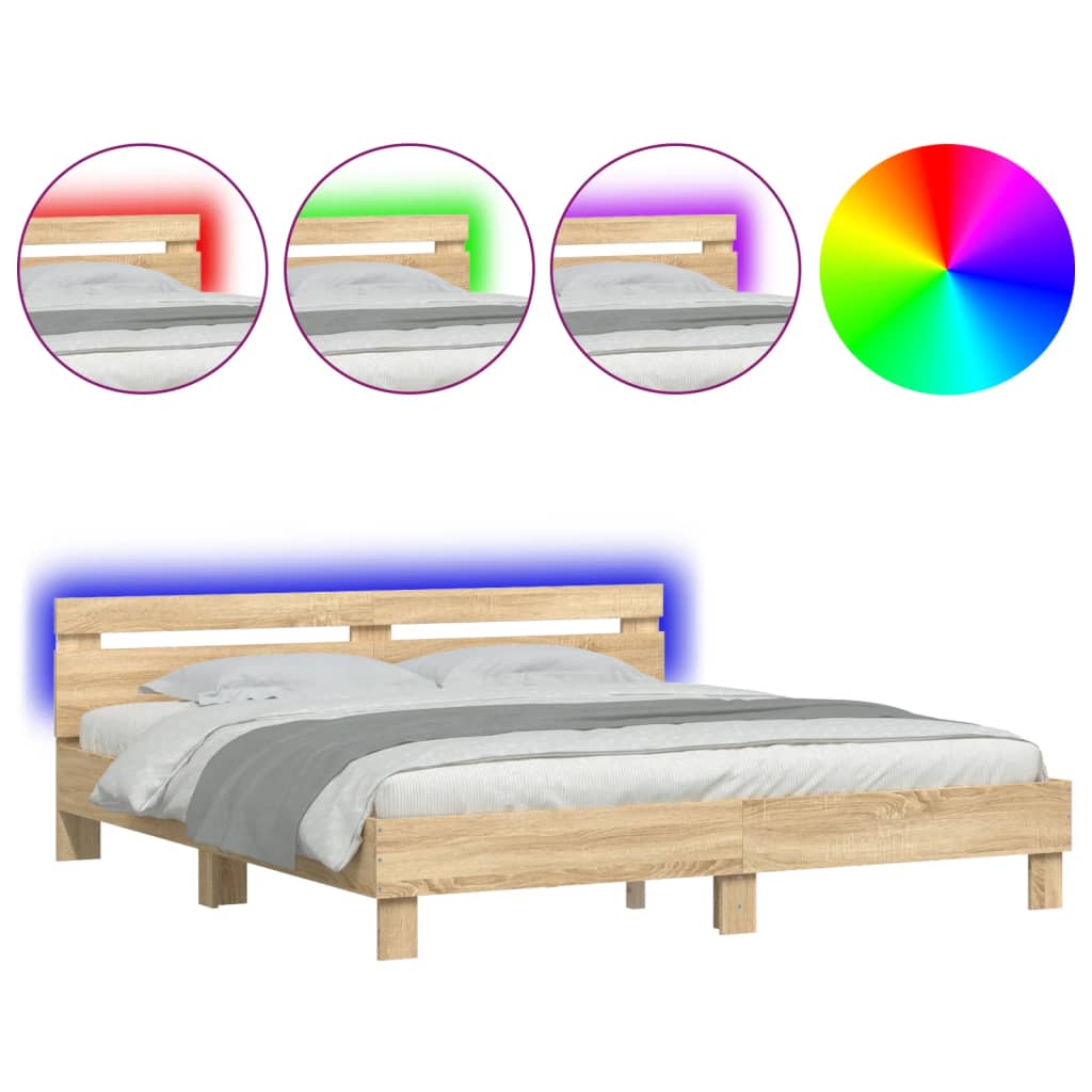 Giroletto con Testiera e LED Rovere Sonoma 160x200 cm | homemem39