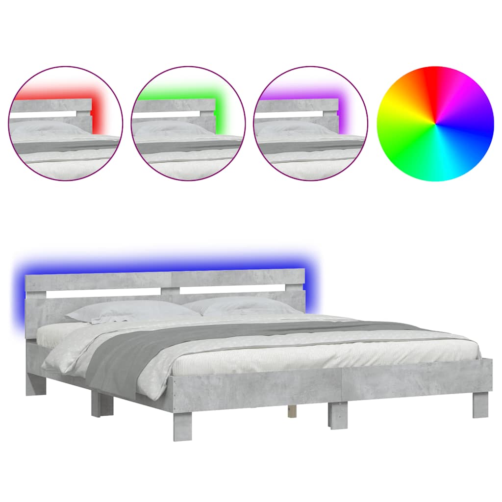 Giroletto con Testiera e LED Grigio Cemento 160x200 cm | homemem39