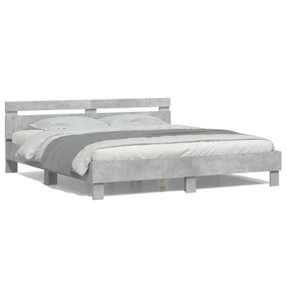 Giroletto con Testiera e LED Grigio Cemento 160x200 cm | homemem39