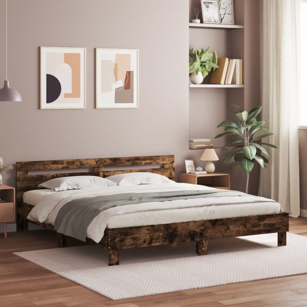Giroletto con Testiera e LED Rovere Fumo 160x200 cm | homemem39