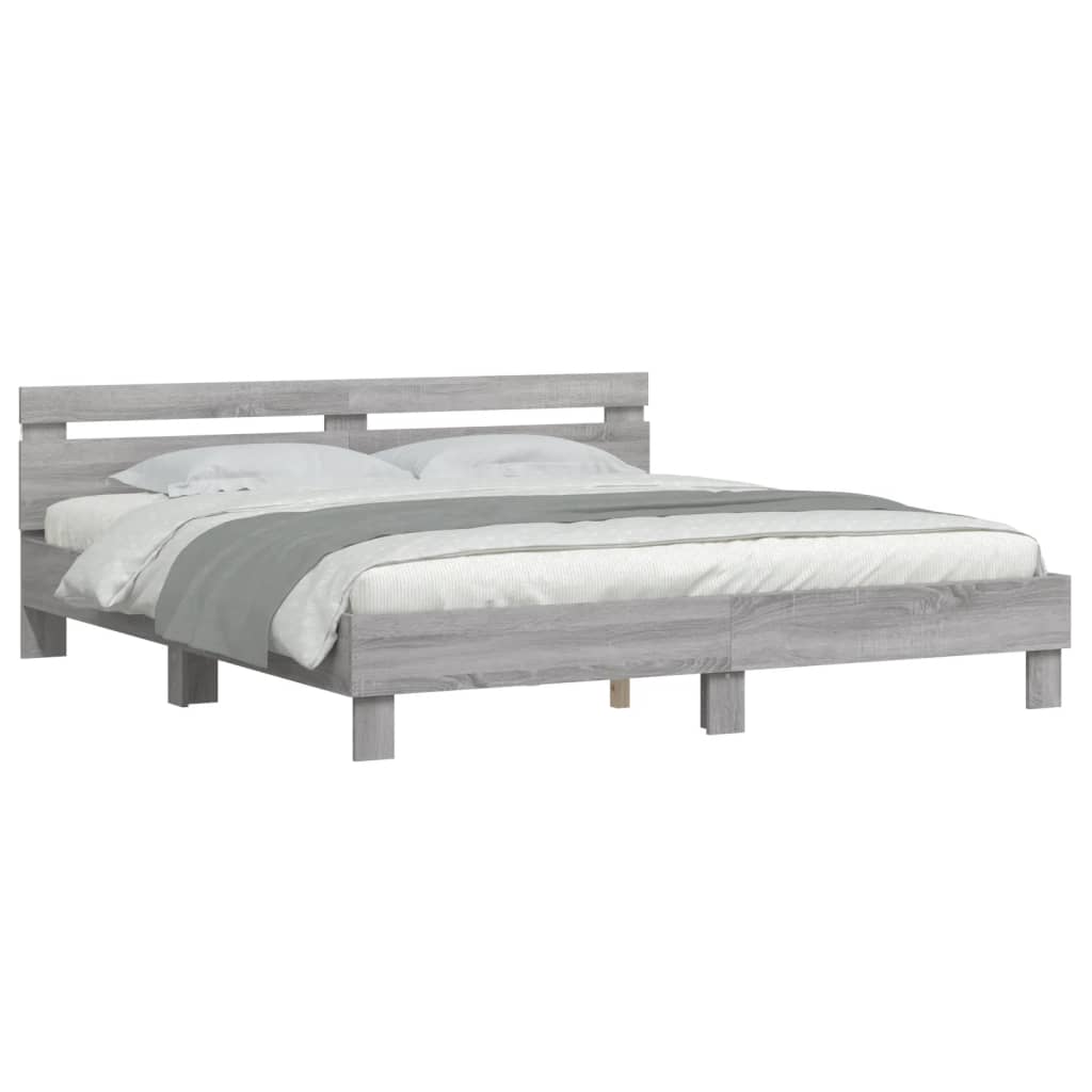 Giroletto con Testiera e LED Grigio Sonoma 160x200 cm | homemem39