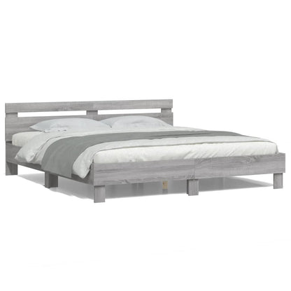 Giroletto con Testiera e LED Grigio Sonoma 160x200 cm | homemem39