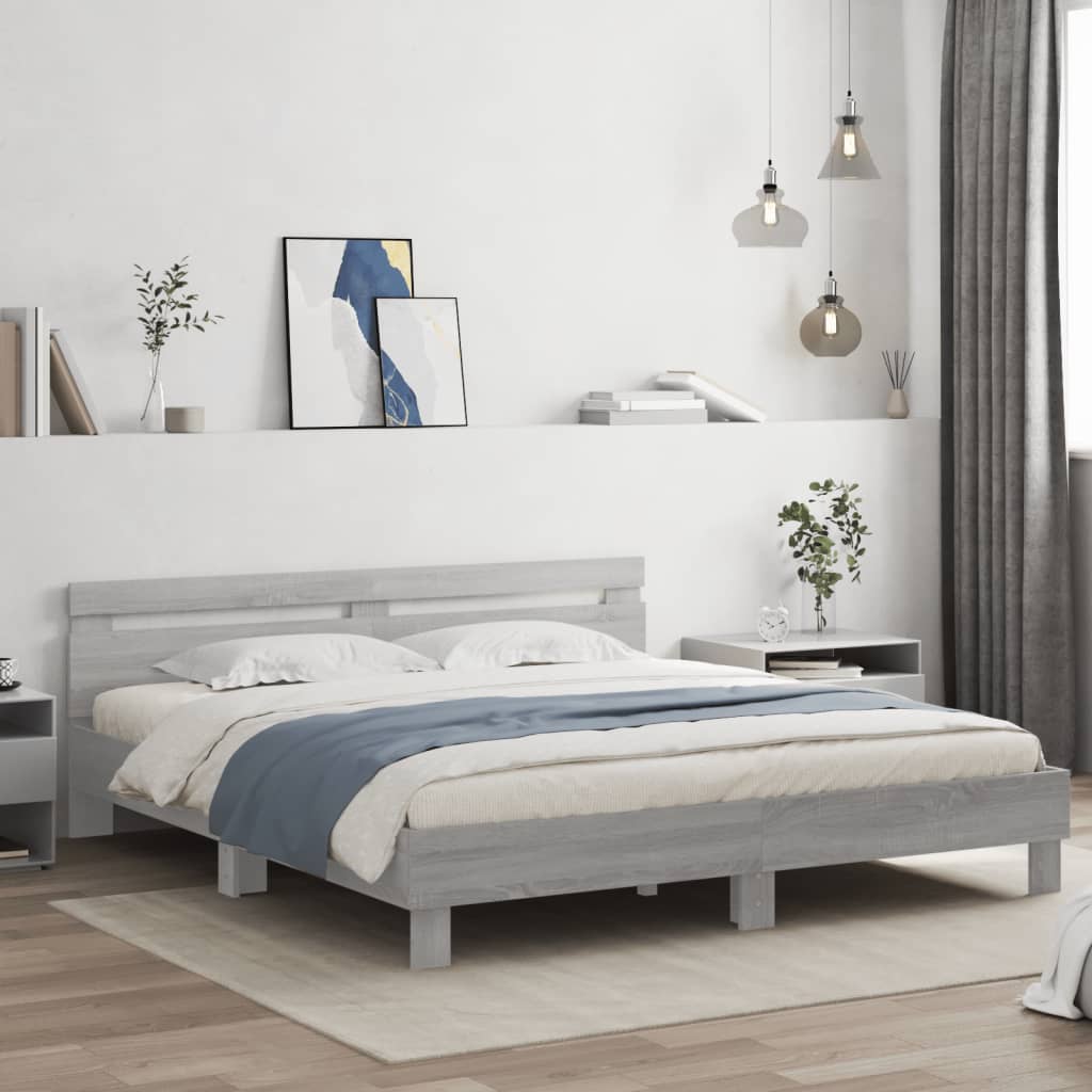 Giroletto con Testiera e LED Grigio Sonoma 160x200 cm | homemem39