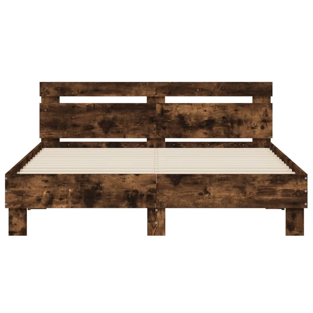 Giroletto con Testiera e LED Rovere Fumo 140x200 cm | homemem39