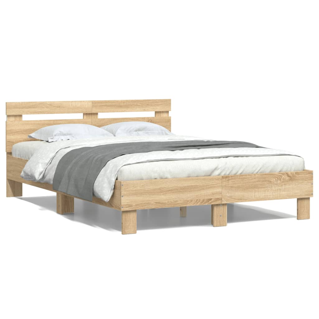 Giroletto con Testiera e LED Rovere Sonoma 120x200 cm | homemem39