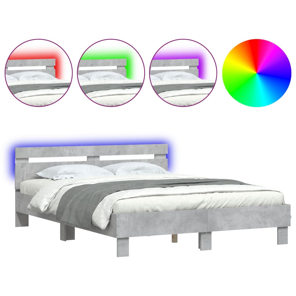Giroletto con Testiera e LED Grigio Cemento 140x190 cm | homemem39