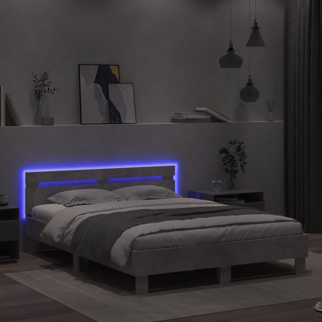 Giroletto con Testiera e LED Grigio Cemento 140x190 cm