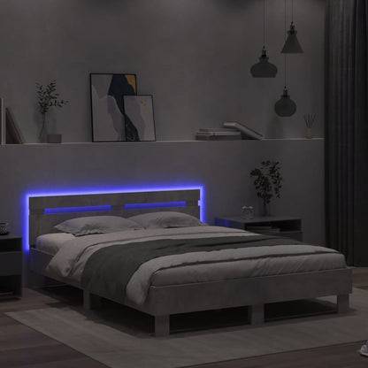 Giroletto con Testiera e LED Grigio Cemento 140x190 cm