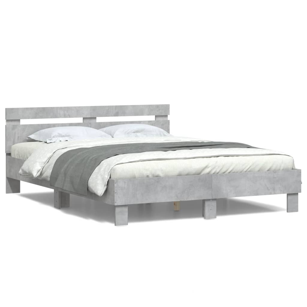 Giroletto con Testiera e LED Grigio Cemento 140x190 cm | homemem39