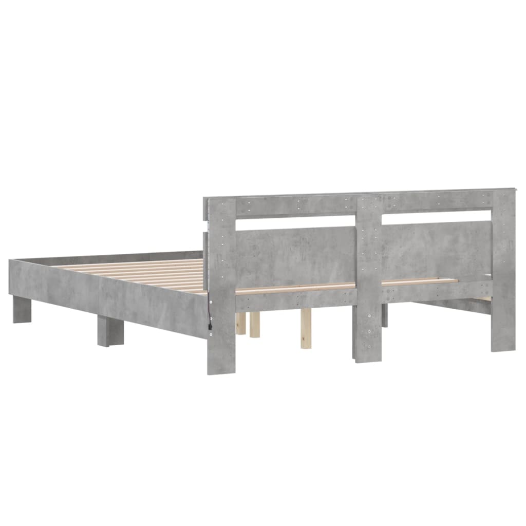 Giroletto con Testiera e LED Grigio Cemento 140x190 cm | homemem39