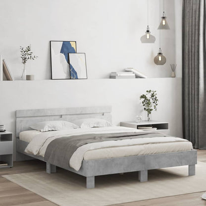 Giroletto con Testiera e LED Grigio Cemento 140x190 cm | homemem39