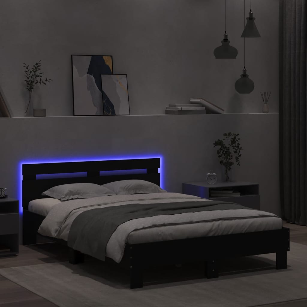 Bed frame with headboard and black LED 135x190 cm