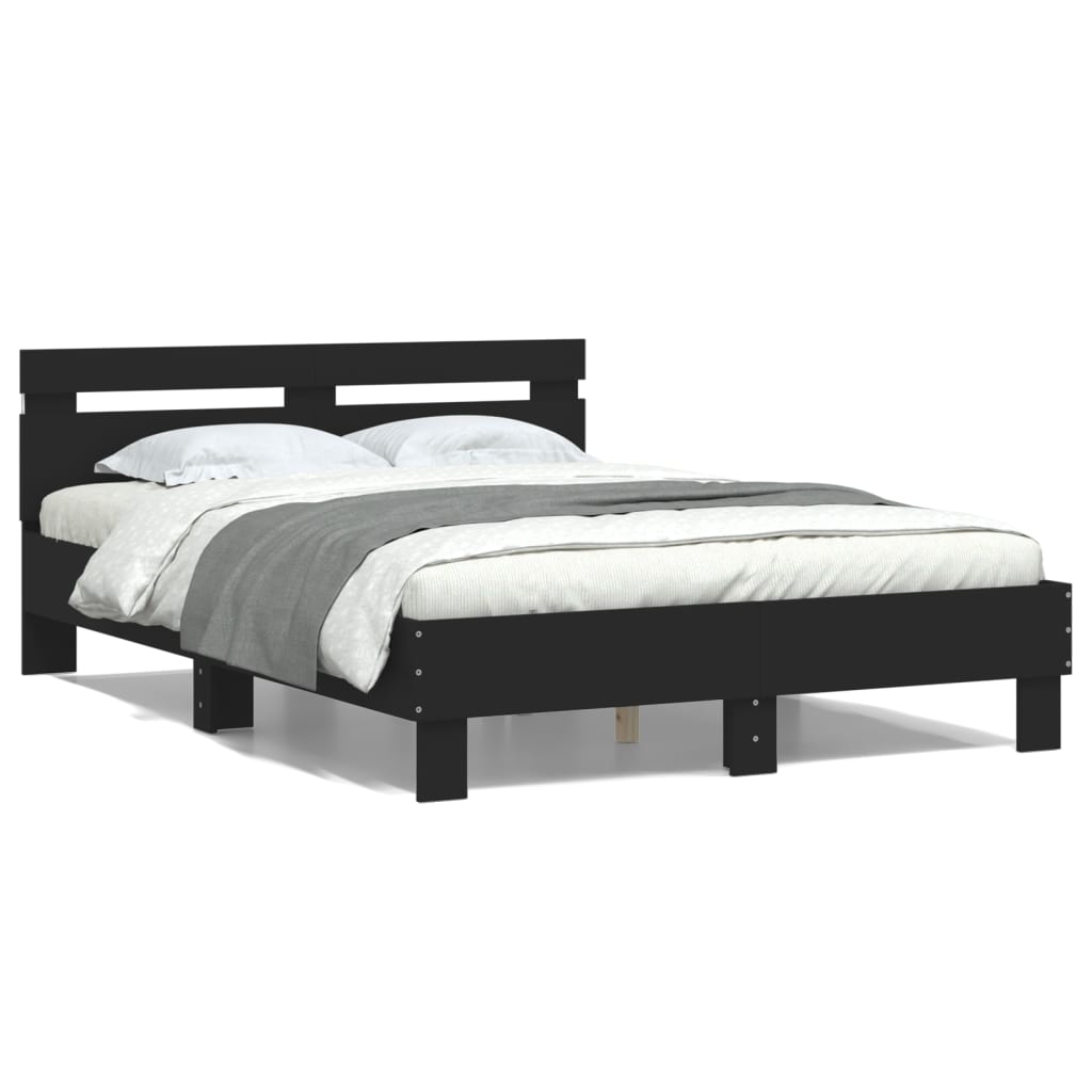 Bed frame with headboard and black LED 135x190 cm