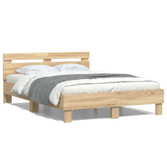 Bed frame with headboard and LED Sonoma oak 135x190 cm