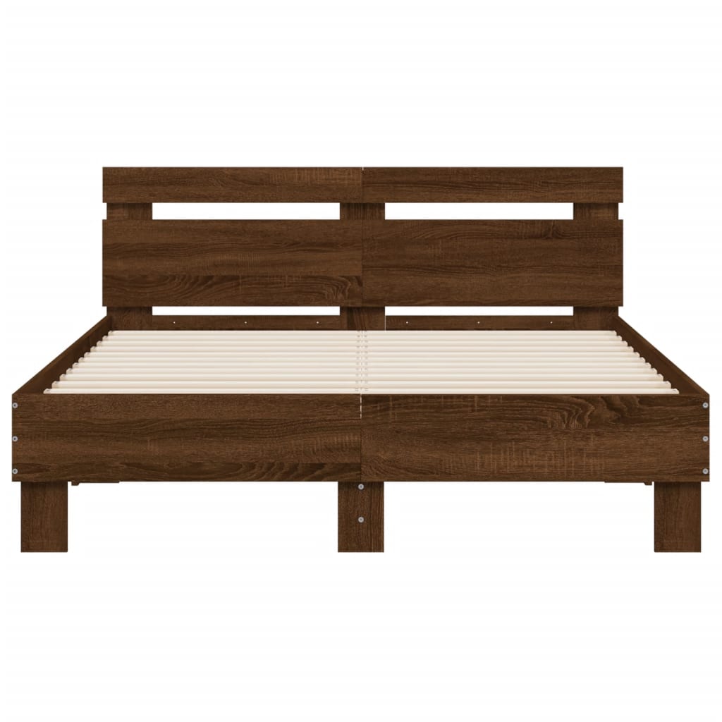 Bed frame with headboard and LED Brown Oak 135x190 cm