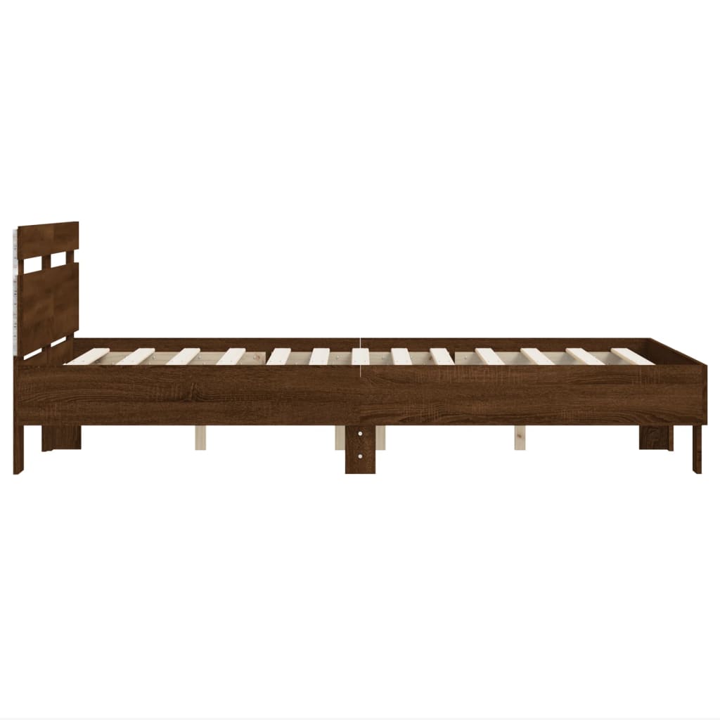 Bed frame with headboard and LED Brown Oak 135x190 cm