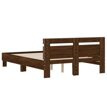 Bed frame with headboard and LED Brown Oak 135x190 cm