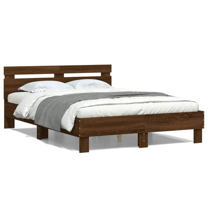 Bed frame with headboard and LED Brown Oak 135x190 cm