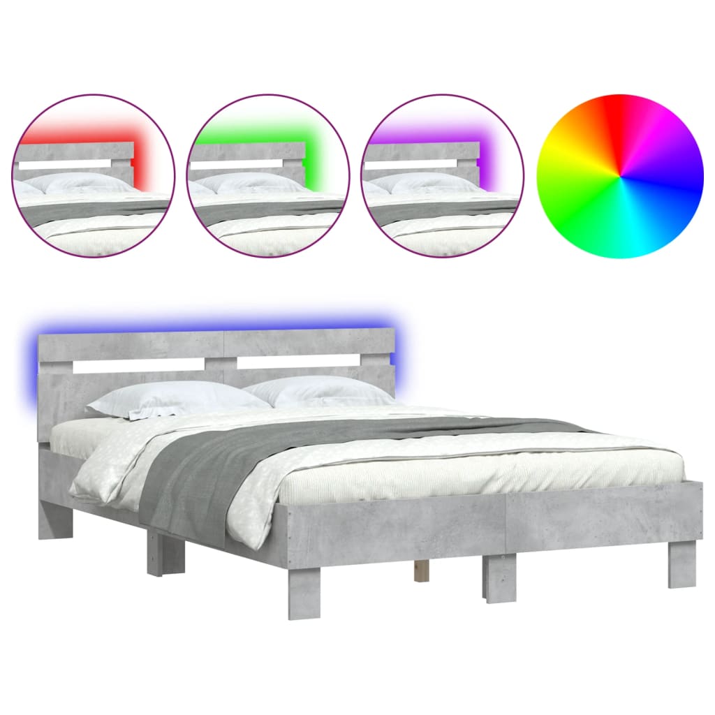 Giroletto con Testiera e LED Grigio Cemento 120x190 cm | homemem39