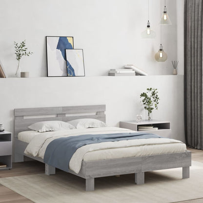 Bed frame with headboard and LED Sonoma Gray 120x190 cm