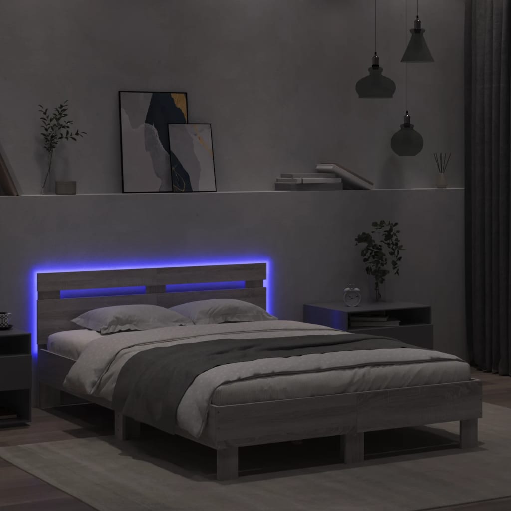 Bed frame with headboard and LED Sonoma Gray 120x190 cm